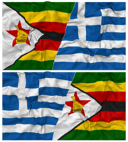 Griechenland und Zimbabwe Hälfte kombiniert Flagge mit Stoff stoßen Textur, bilateral Beziehungen, Frieden und Konflikt, 3d Rendern png