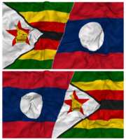 Laos en Zimbabwe voor de helft gecombineerd vlag met kleding buil textuur, bilateraal relaties, vrede en conflict, 3d renderen png