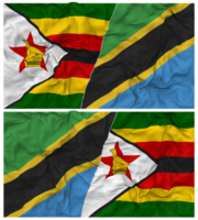 Tanzania en Zimbabwe voor de helft gecombineerd vlag met kleding buil textuur, bilateraal relaties, vrede en conflict, 3d renderen png