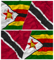 trinidad e tobago e Zimbábue metade combinado bandeira com pano colisão textura, bilateral relações, Paz e conflito, 3d Renderização png