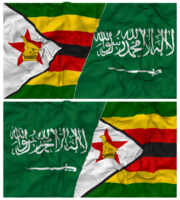 ksa, Royaume de saoudien Saoudite et Zimbabwe moitié combiné drapeau avec tissu bosse texture, bilatéral rapports, paix et conflit, 3d le rendu png