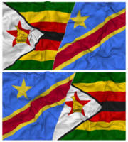 Dr congo y Zimbabue medio conjunto bandera con paño bache textura, bilateral relaciones, paz y conflicto, 3d representación png