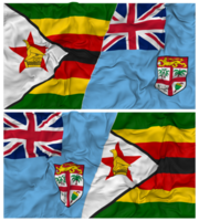 Fiji and Zimbabwe Half Combined Flag with Cloth Bump Texture, Bilateral Relations, Peace and Conflict, 3D Rendering png