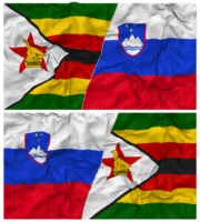 Slovenië en Zimbabwe voor de helft gecombineerd vlag met kleding buil textuur, bilateraal relaties, vrede en conflict, 3d renderen png