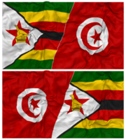 Tunesië en Zimbabwe voor de helft gecombineerd vlag met kleding buil textuur, bilateraal relaties, vrede en conflict, 3d renderen png