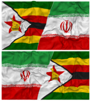 Iran and Zimbabwe Half Combined Flag with Cloth Bump Texture, Bilateral Relations, Peace and Conflict, 3D Rendering png