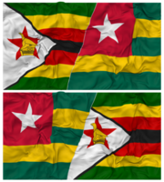 Togo och zimbabwe halv kombinerad flagga med trasa stöta textur, bilateral relationer, fred och konflikt, 3d tolkning png