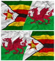 wales och zimbabwe halv kombinerad flagga med trasa stöta textur, bilateral relationer, fred och konflikt, 3d tolkning png