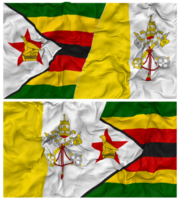 Vatican City and Zimbabwe Half Combined Flag with Cloth Bump Texture, Bilateral Relations, Peace and Conflict, 3D Rendering png