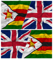 United Kingdom and Zimbabwe Half Combined Flag with Cloth Bump Texture, Bilateral Relations, Peace and Conflict, 3D Rendering png
