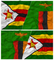 Sambia und Zimbabwe Hälfte kombiniert Flagge mit Stoff stoßen Textur, bilateral Beziehungen, Frieden und Konflikt, 3d Rendern png