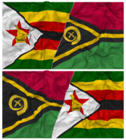 Vanuatu and Zimbabwe Half Combined Flag with Cloth Bump Texture, Bilateral Relations, Peace and Conflict, 3D Rendering png