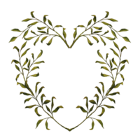 Heart shaped wreath of leaves border frame for greeting card or invitation png