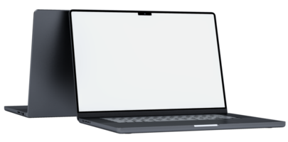 Realistic modern laptop mockup with blank screen. Device concept for for presentation branding identity global business or Showcase your apps, websites and other digital projects. 3D rendering png