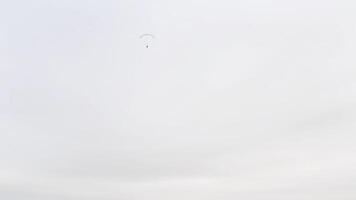 Antenne Aussicht von ein Grün Feld und Wald mit das schwer wolkig Himmel über. Aktion. Morgen Nebel über das Herbst Gelb Holz. video
