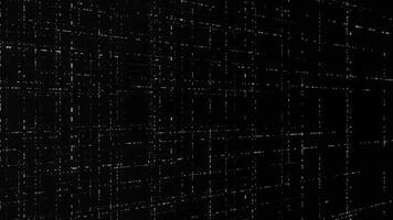 Abstract orderly movement of energy white impulses isolated on black background, seamless loop. Animation. Colorful signals flowing in shapes of squares, monochrome. video
