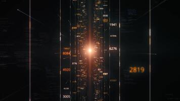 Beautiful flight through the digital tunnel with numbers and neon rays. Animation. Abstract futuristic background as a visualization of data center. video