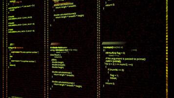 abstract drie kolommen met codering programma's Aan zwart achtergrond, naadloos lus. animatie. concept van computer taal en het technologieën. video