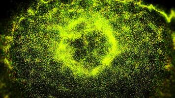 Glowing green halo surrounded by gas cloud in outer space. Animation. A ring transforming into rotating spiral isolated on black background. video