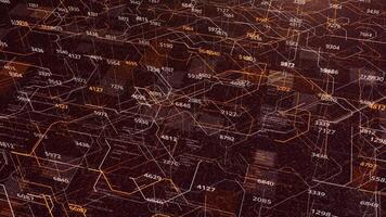 Data moving within computer circuitry with many changing numbers, seamless loop. Animation. Computer processing and organizing data through CPU or GPU, abstract high tech motion graphics, seamless video