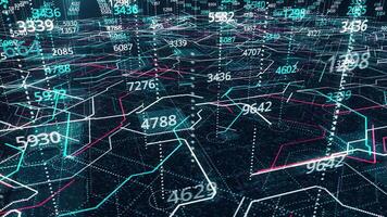 gegevens verwerken in stroomkring bord abstract server. animatie. technologisch achtergrond met groot gegevens liet zien door in beweging lijnen, naadloos lus. video