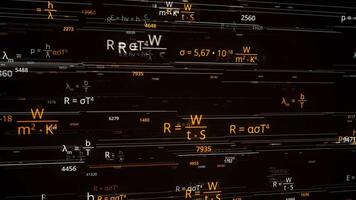 visualizzazione di artificiale intelligenza ai digitando matematica e fisica formule nel astratto digitale spazio. animazione. scientifico simboli e formule raccolta in uno splendente forma su nero video