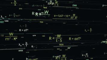 abstract drijvend wiskundig formules Aan de donker achtergrond. animatie. concept van school- studie, formules worden een bron van licht net zo een symbool van kennis stroom. video