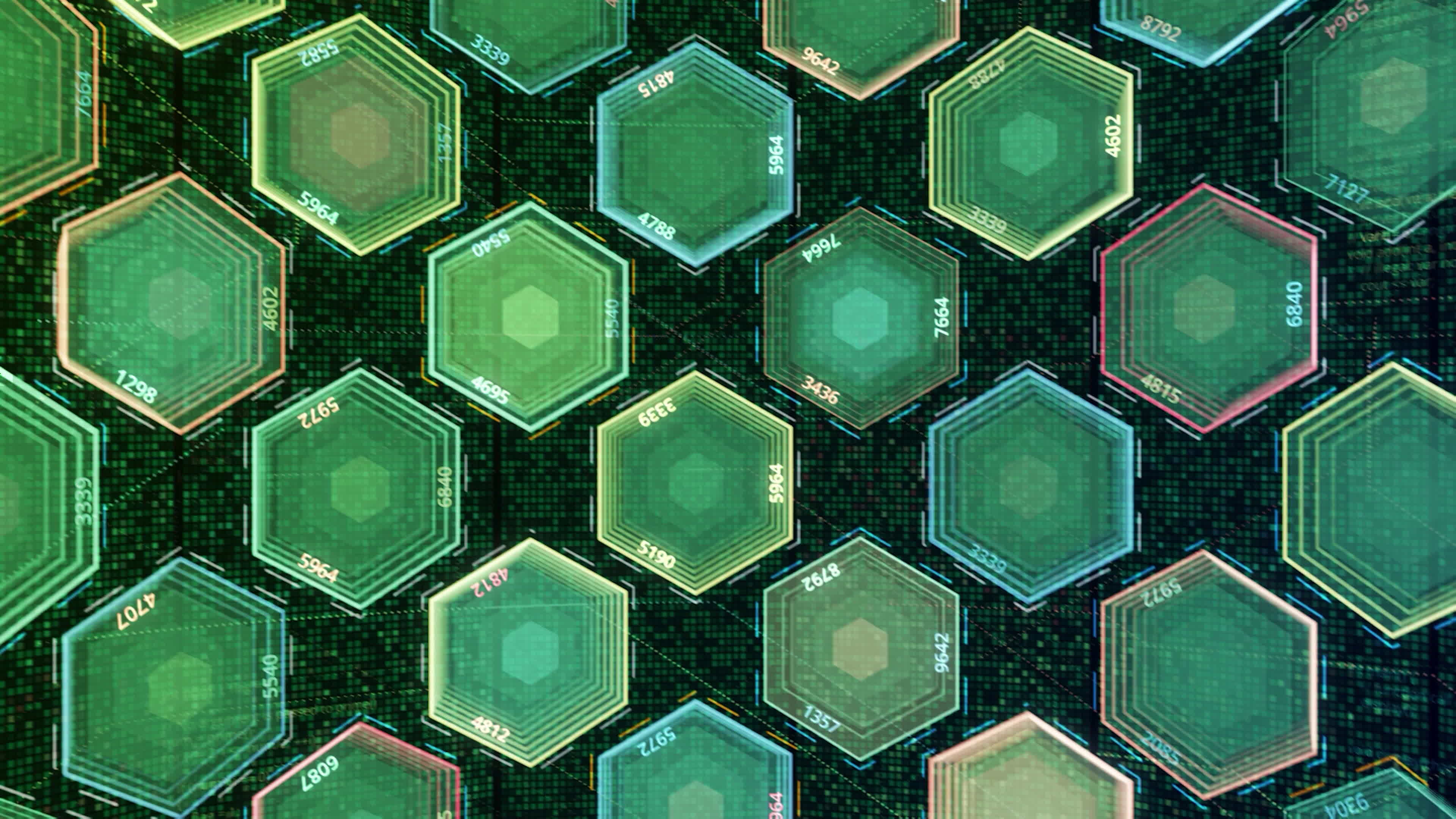 Slowly blinking hexagon figures of blue and green colors, seamless loop ...