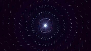 punt straalt uit snaar. animatie. hypnotiserend punt van licht zendt uit ringen van streepjes. abstract animatie van ster emitting licht ringen van lijnen video