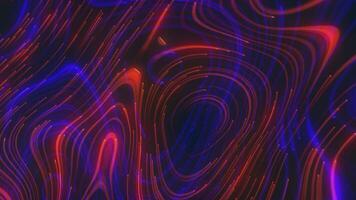 Bright curved lines pulse on dark background. Motion. Energy or electrical filaments move rapidly and pulsate in space. Beautiful patterns of neon colored lines swirl in single energy flow video