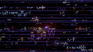 en volant par différent mathématique formules, concept de science et connaissance. animation. coloré scientifique Contexte montrant formules et symboles, sans couture boucle. video