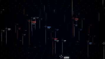 Linee con numeri nel cyberspazio. animazione. astratto multicolore Linee mossa con mutevole numeri. astratto Linee di comete in movimento nel cyberspazio su nero sfondo video