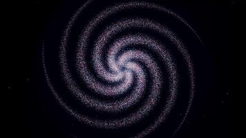 Moviente espiral de brillante partículas animación. vivo espiral de partículas formando esfera en centro. espiral transforma dentro esfera de partículas en negro antecedentes video