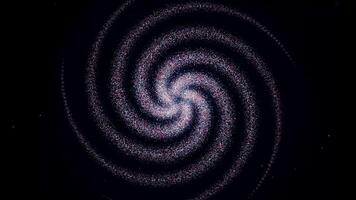 Moving spiral of glowing particles. Animation. Living spiral of particles forming sphere in center. Spiral transforms into sphere of particles on black background video