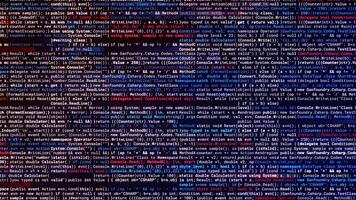 Large program text on black background. Animation. Real program text with many encodings and meanings. Program code of computer system. Background for professional programmers or hackers video