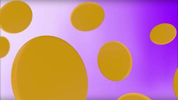 Abstract yellow oval shapes flowing slowly on light purple gradient background. Motion. 3D bright figures flying on lilac backdrop. video