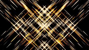 Abstract flows of glowing white and golden segments crossing on black background, seamless loop. Animation. Shining diagonal stripes forming a silhouette of a rhombus. video