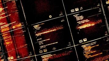resumen visualización de ai software desarrollo, sin costura bucle. animación. complejo computadora código siendo escrito en digital espacio. video