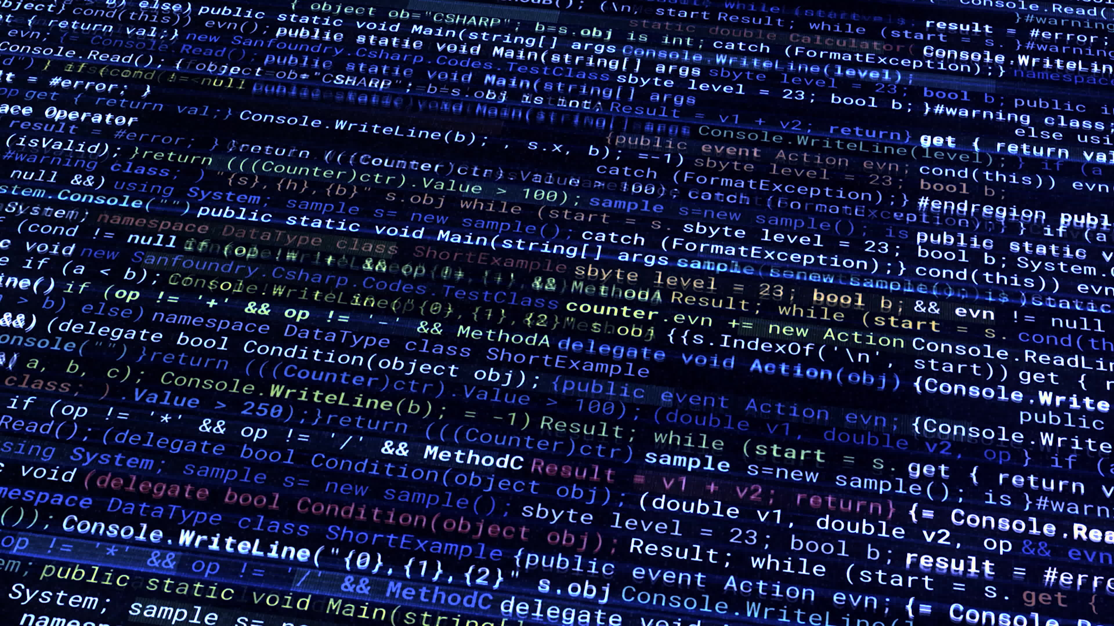Abstract colorful blinking and changing lines of a programing code on a ...