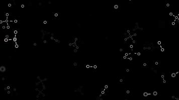 abstrakt chemisch Formeln bestehend aus von Benzol Ringe auf schwarz Hintergrund, nahtlos Schleife. Animation. wissenschaftlich Muster mit erscheint und fliegend Formeln. video