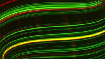 Abstract waving neon lines of green and red color on black background, seamless loop. Animation. Beautiful curved gradient stripes moving from top to bottom. video