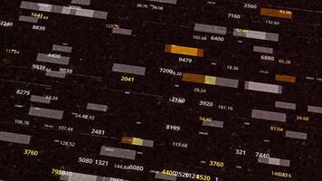 piccolo blocchi di dati e numeri fluente su un' buio sfondo, senza soluzione di continuità ciclo continuo. animazione. visualizzazione di dati trasferimento. video