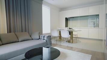 schön Neu Studio eben mit ein Küche verwandeln in ein Zimmer. . modern Wohnung mit ergonomisch Raum und lakonisch Design. video
