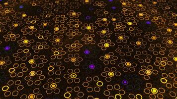 gloeiend elektronisch patroon van in beweging stippen. animatie. mooi achtergrond van elektronisch honingraten gemaakt van lichtgevend dots in beweging in ruimte. achtergrond met gloeiend en in beweging dots in mozaïek- patroon video