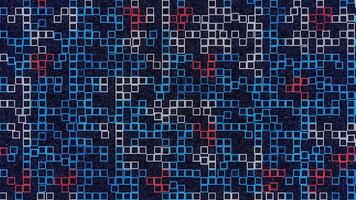 Tetris squares with neon light. Animation. Beautiful set of neon squares randomly moving on black background. Background of tetris squares video