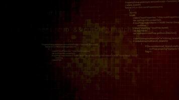 rör på sig inuti de digital dator cyberrymden. rörelse. programmering data koda text och trogen hud element dyka upp på en mörk bakgrund. video