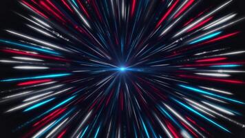 Wormhole in time and space with a blue light surrounded by millions of beams. Animation. Colorful tunnel formed by blue and red lights, seamless loop. video