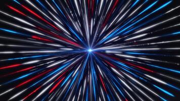 Wormhole in time and space with a blue light surrounded by millions of beams. Animation. Colorful tunnel formed by blue and red lights, seamless loop. video