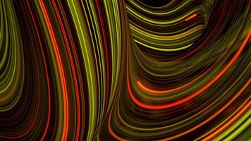 Curved colorful neon lines in moving 3D substance, seamless loop. Animation. Neon twisted beams of light flowing fast, seamless loop. video