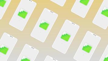 Lignes de téléphone intelligent avec une dossier Icônes sur chaque filtrer. mouvement. présentation de une Nouveau application pour électronique appareil. video